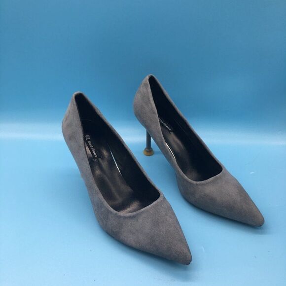 Gray Pointed Toe Pumps Mid Heel Stilettos Slip On Office Dress Shoe - Picture 3 of 9